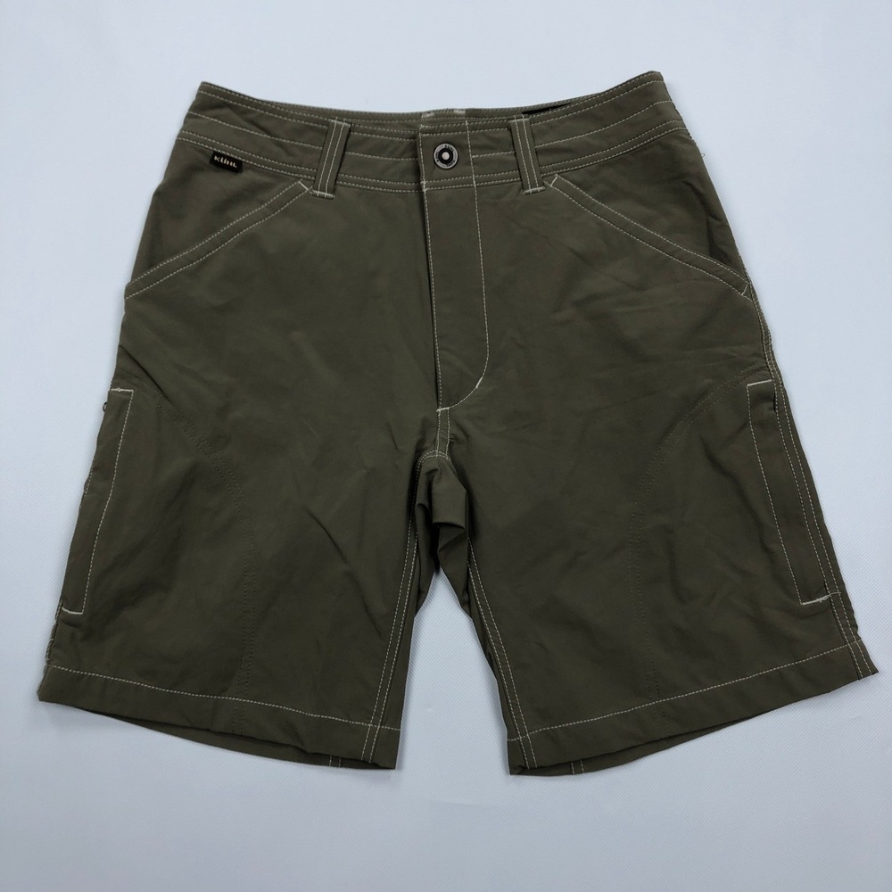 Kuhl Renegade Mens 30 Taupe Green Performance Hiking Cargo Shorts 9 Inseam